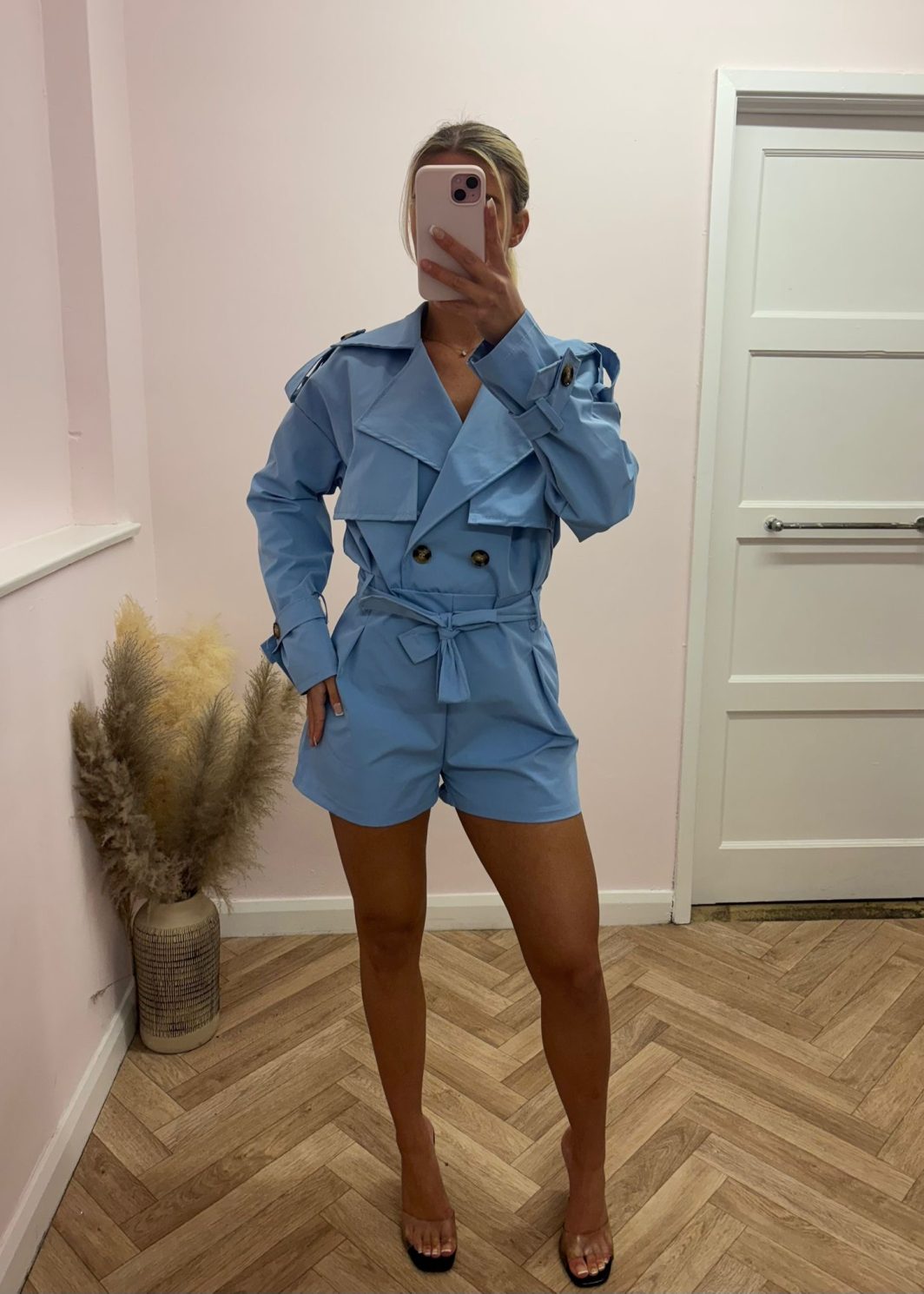 VIVIENNE blue trench belted playsuit