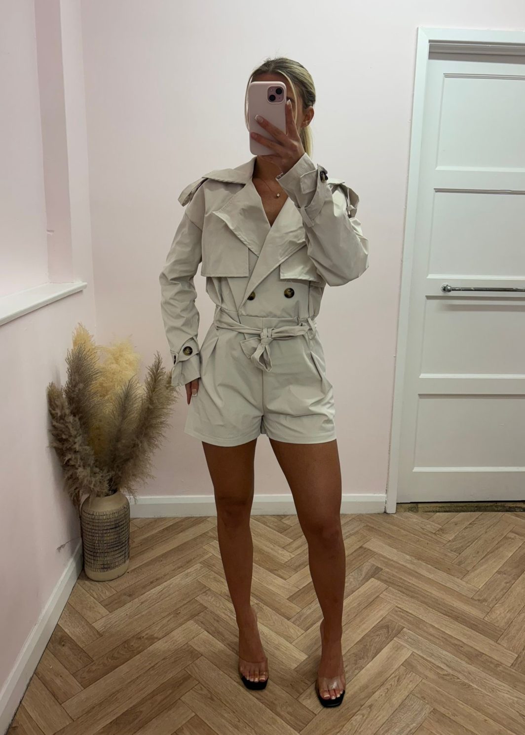 VIVIENNE beige trench belted playsuit