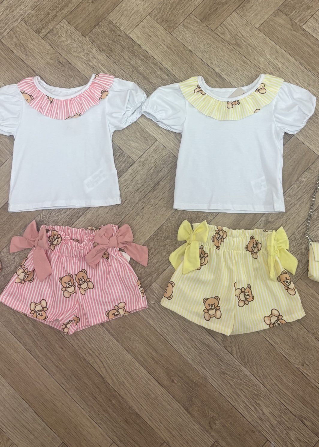 Teddy bear bow short set with matching handbag