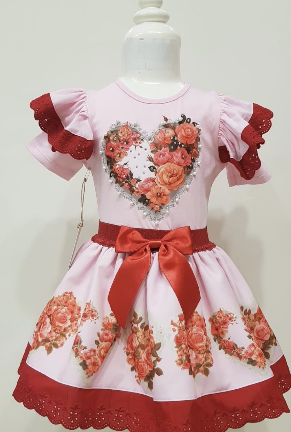 Lana girls floral heart pearl bow skirt set