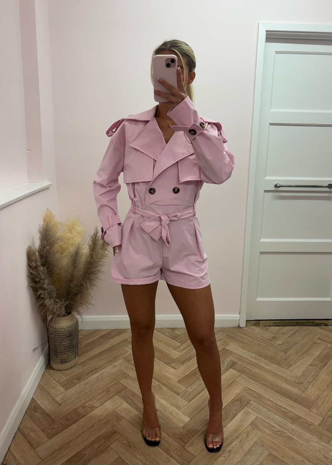 VIVIENNE pink trench belted playsuit