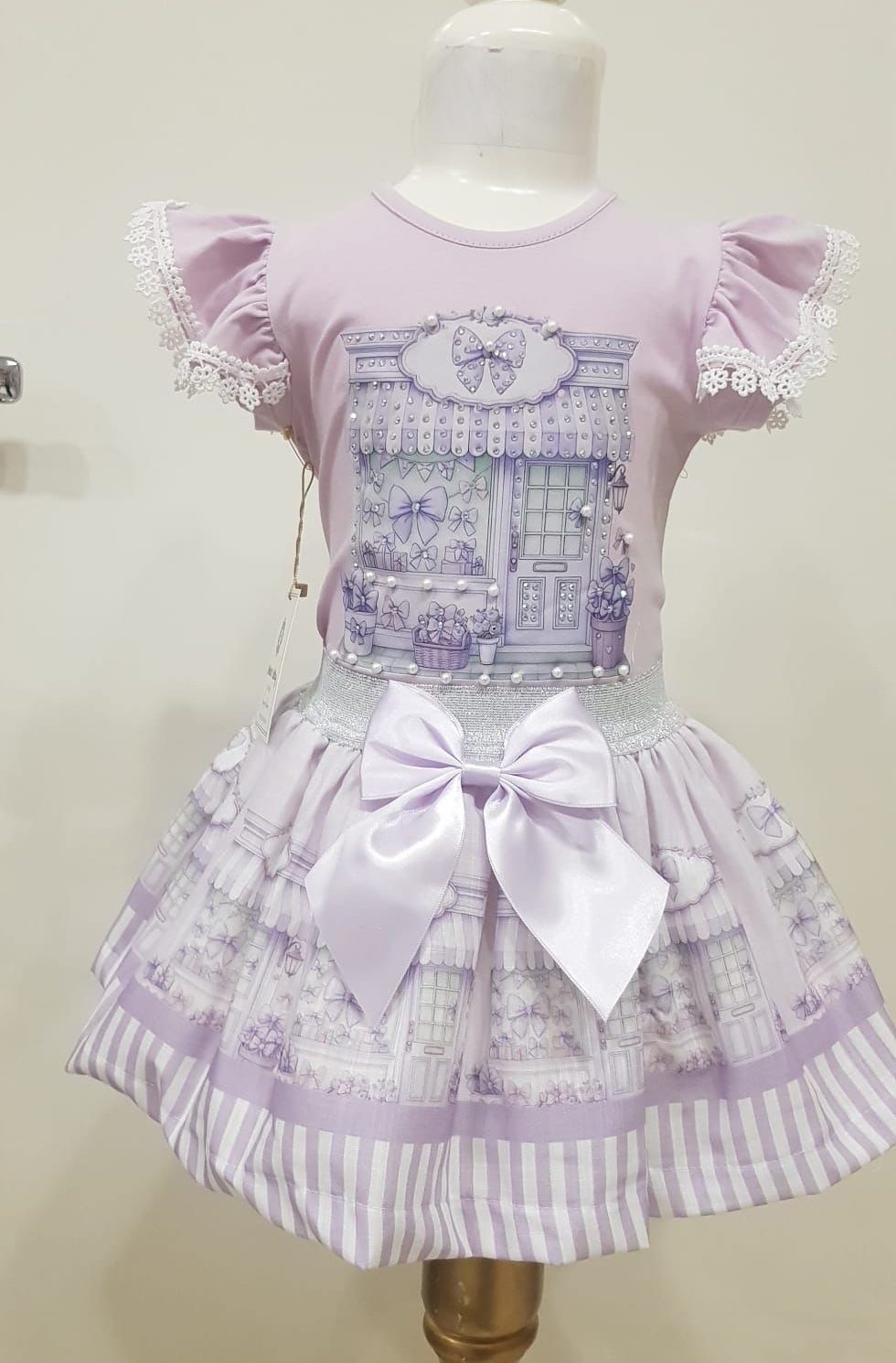 SADIE purple pearl diamond bow frilly skirt set