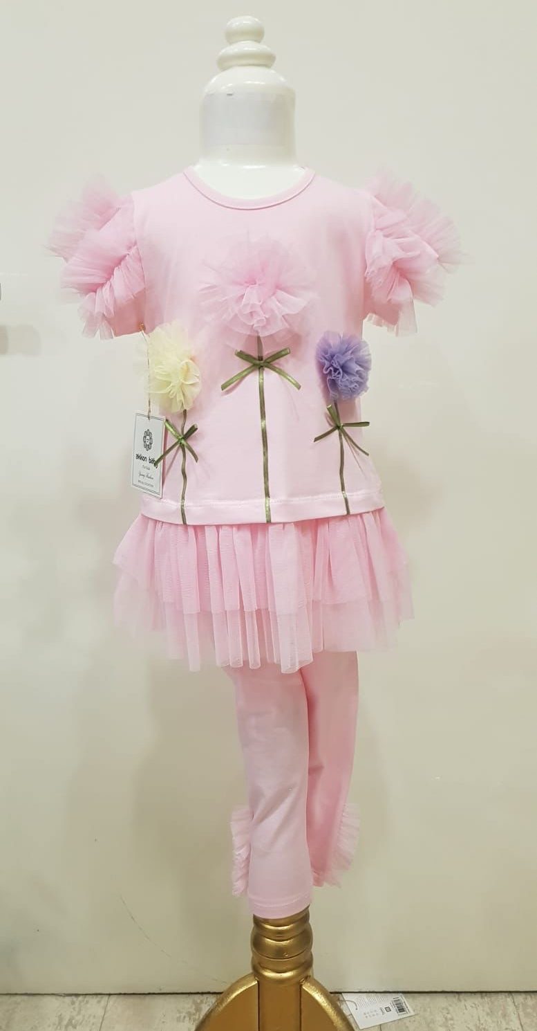 Fleur pink frilly flower legging set