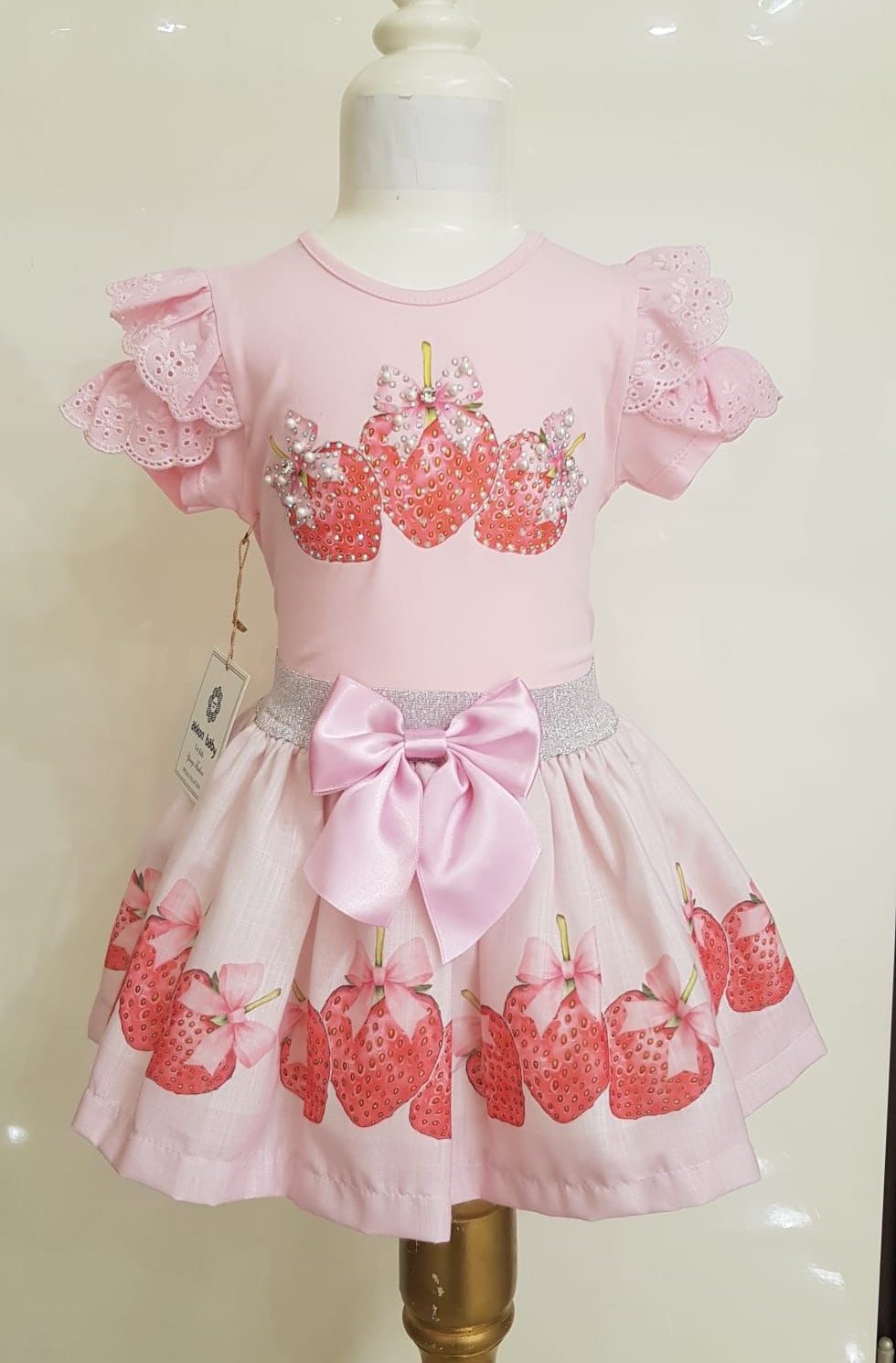 SERIA pink strawberry diamond bow skirt set