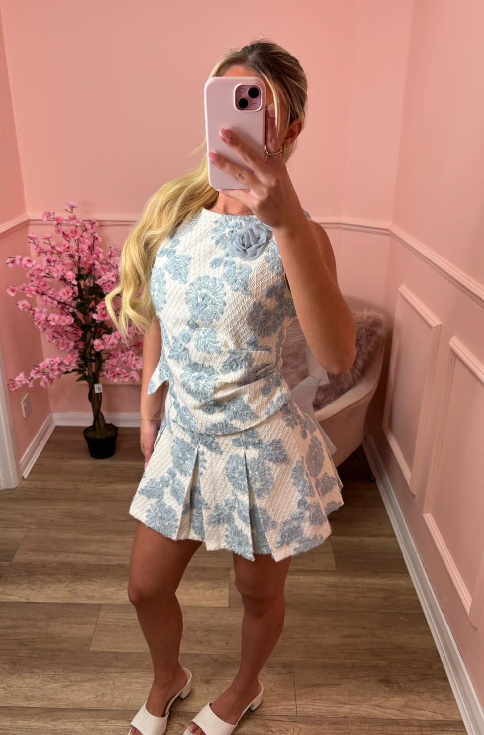 SERAPHINA blue luxe tweed skirt co-ord with built in shorts