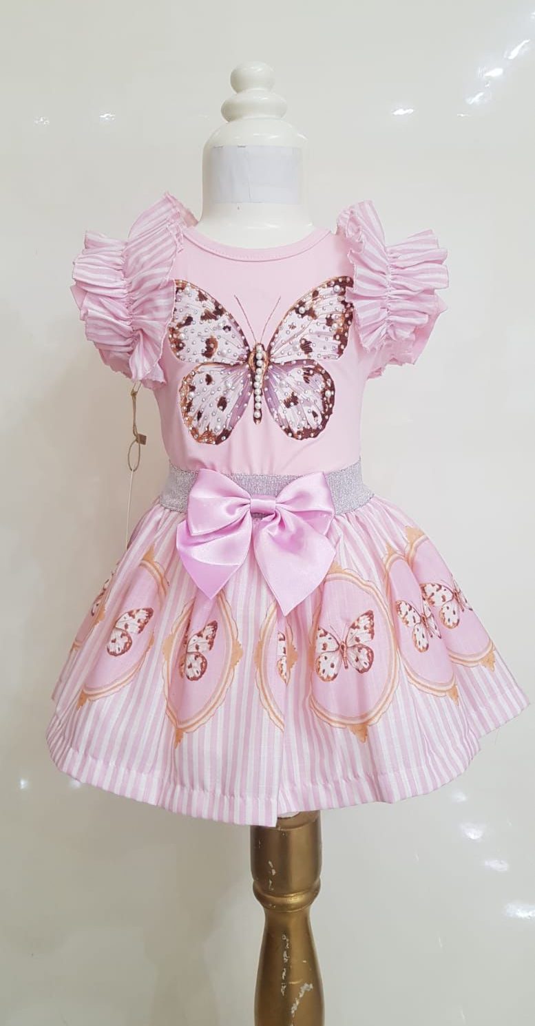 BETSY pink butterfly pearl diamond bow skirt set