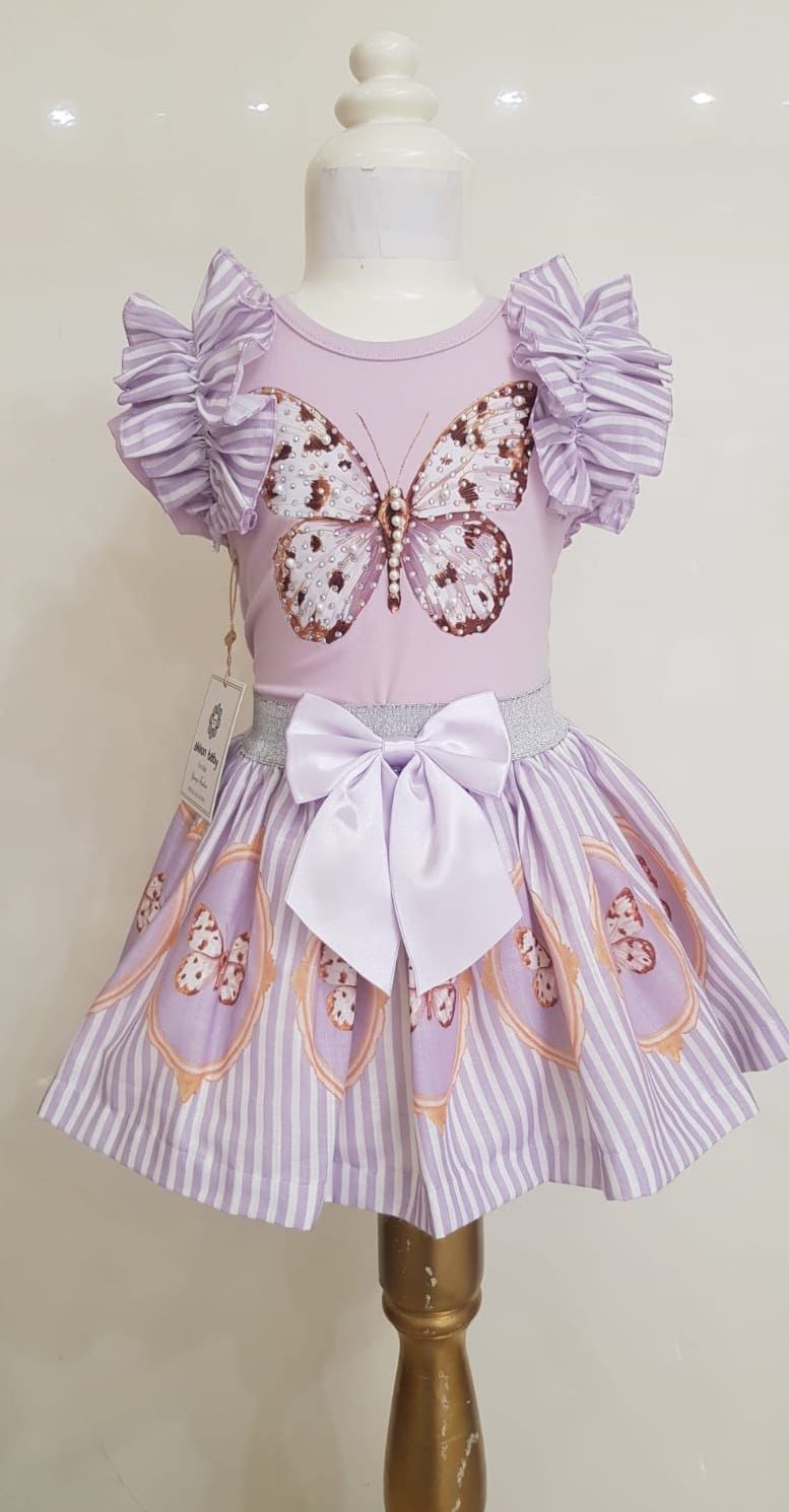 BETSY purple butterfly pearl diamond bow skirt set