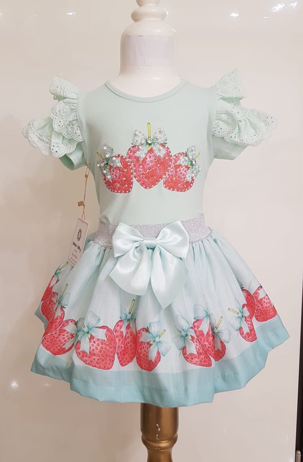 SERIA mint strawberry diamond bow skirt set