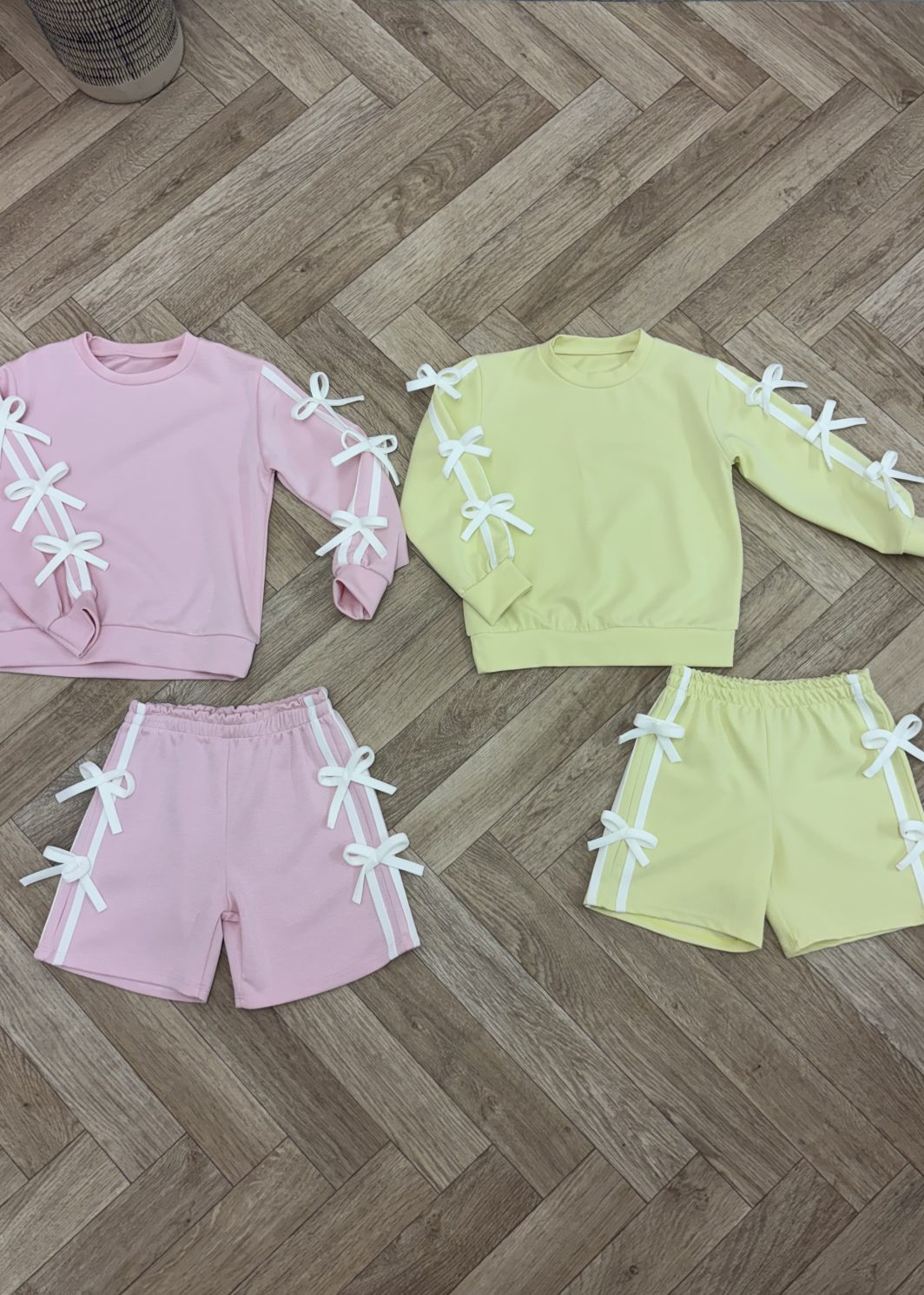 BRIA girls bow stripe ribbon short set