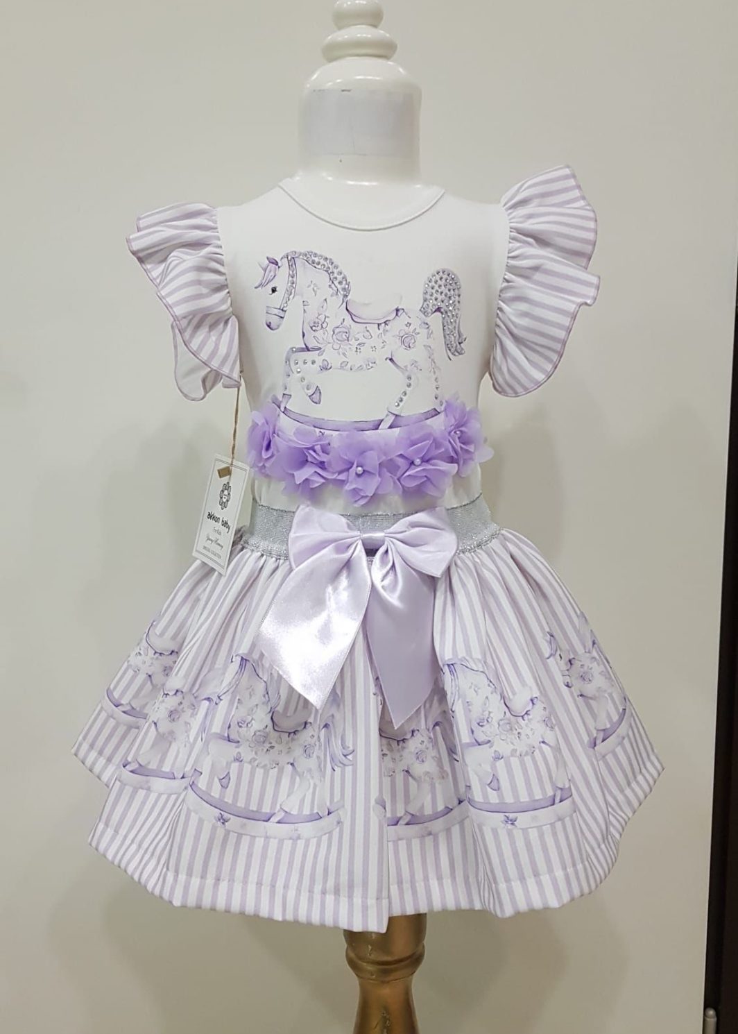 CHRISTINA lilac frilly diamante carousel bow skirt set