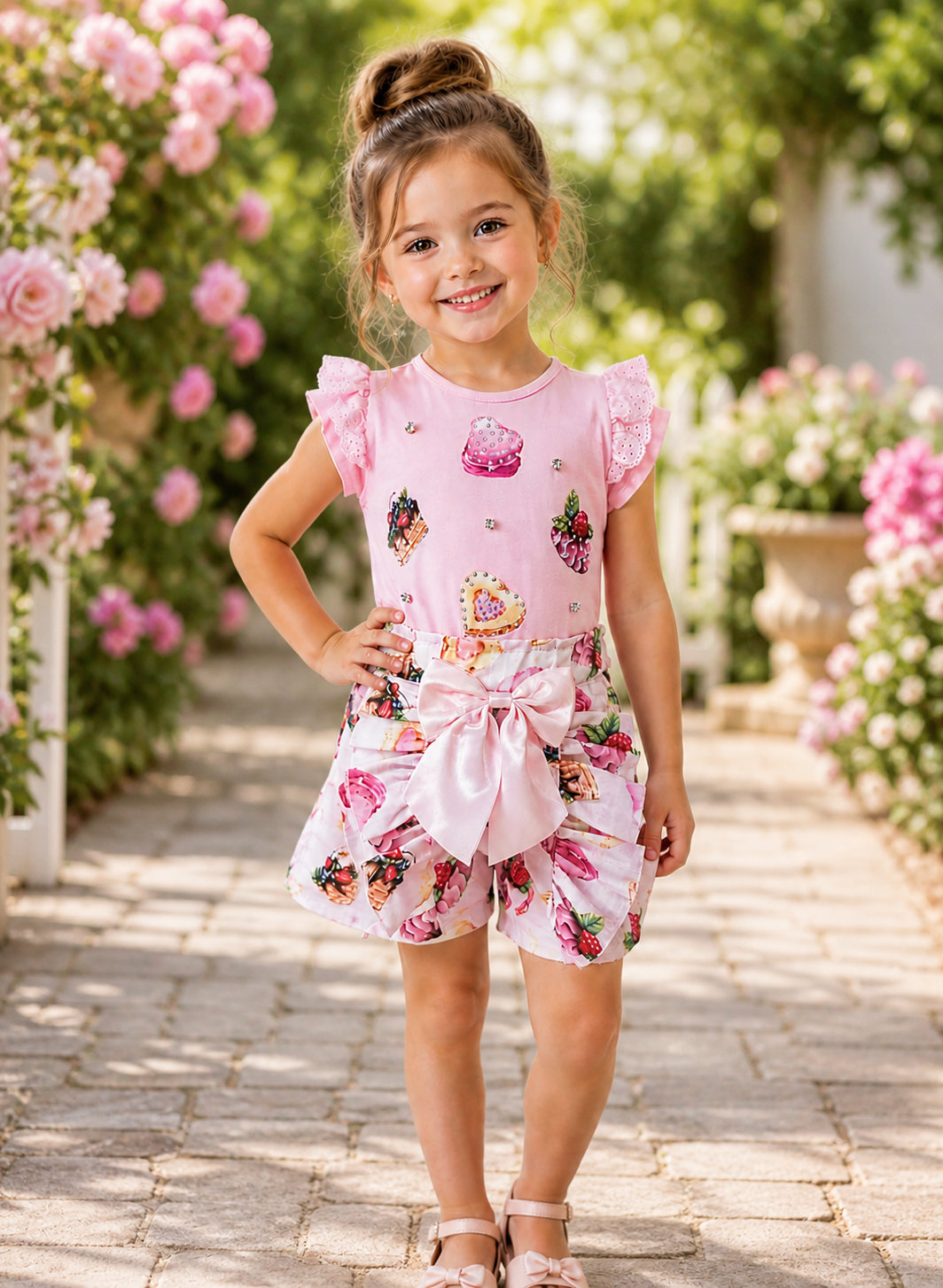 AMORA pink diamond bow short set