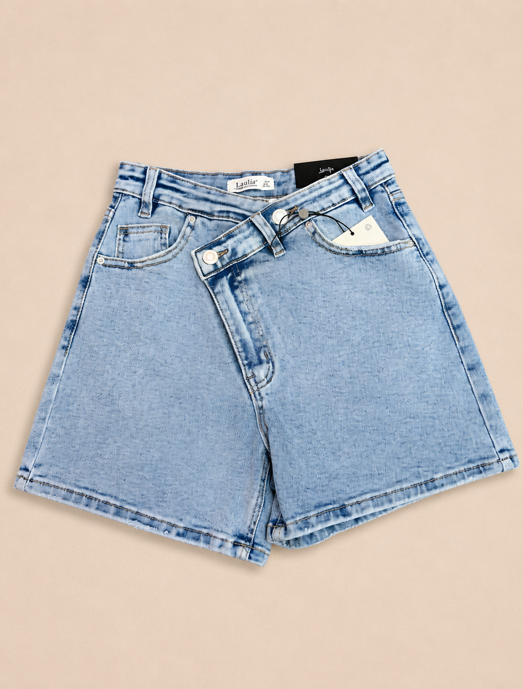 DELANIE cross waist stretchy denim shorts