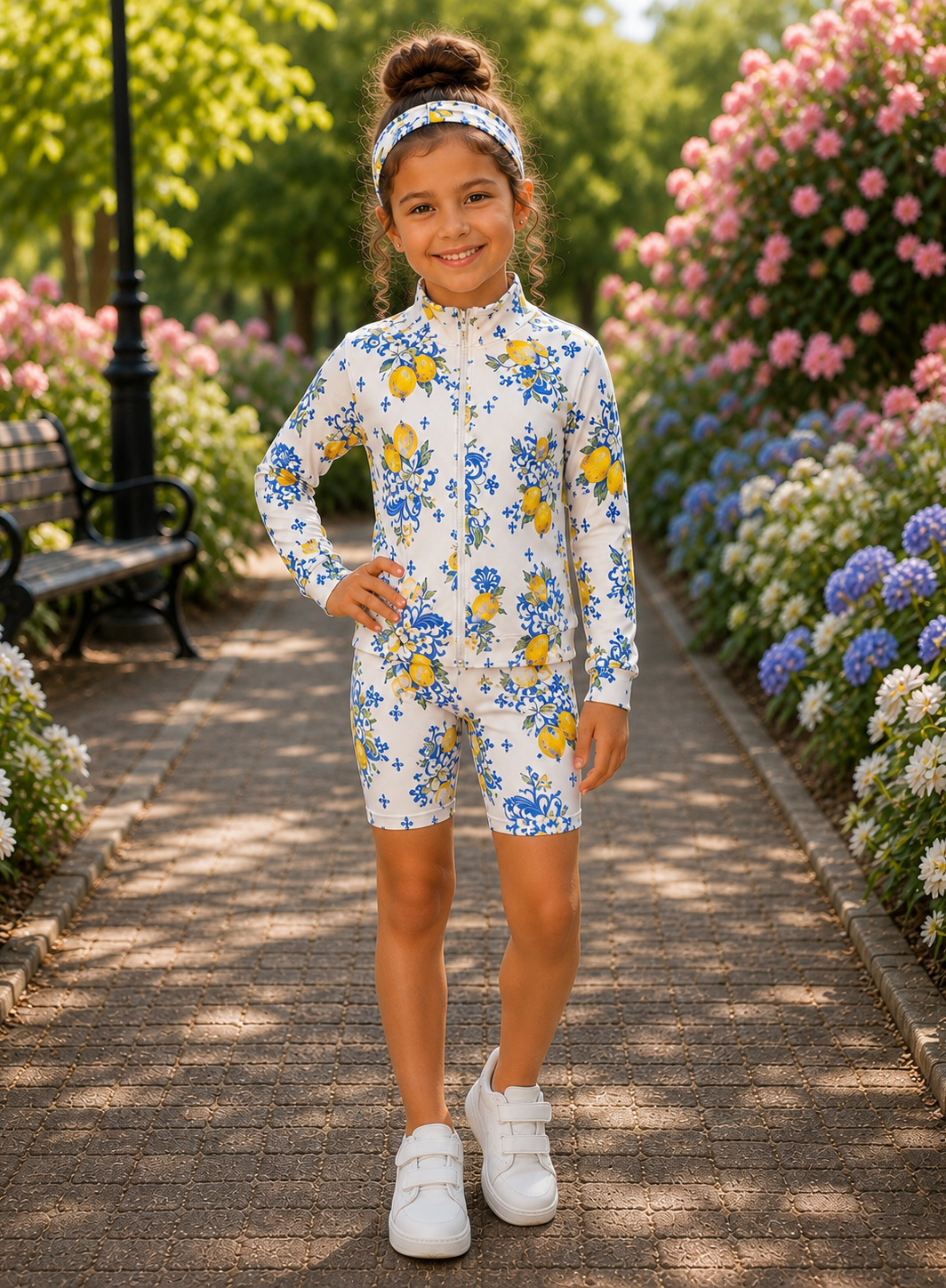 TIANA lemon blue short gym set with matching headband