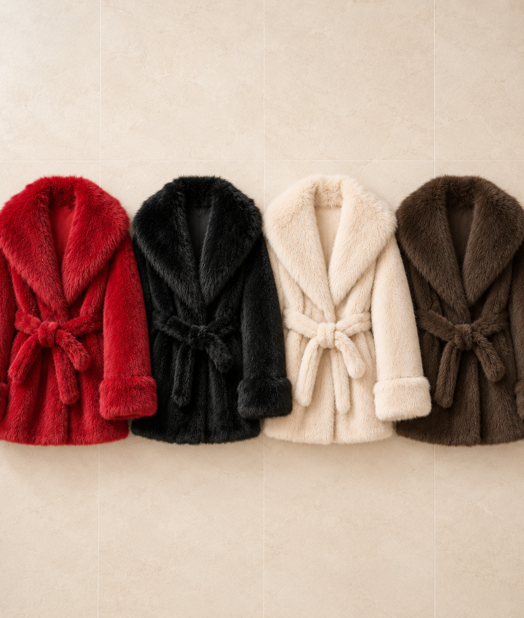 ROMY faux fur belted fur coat
