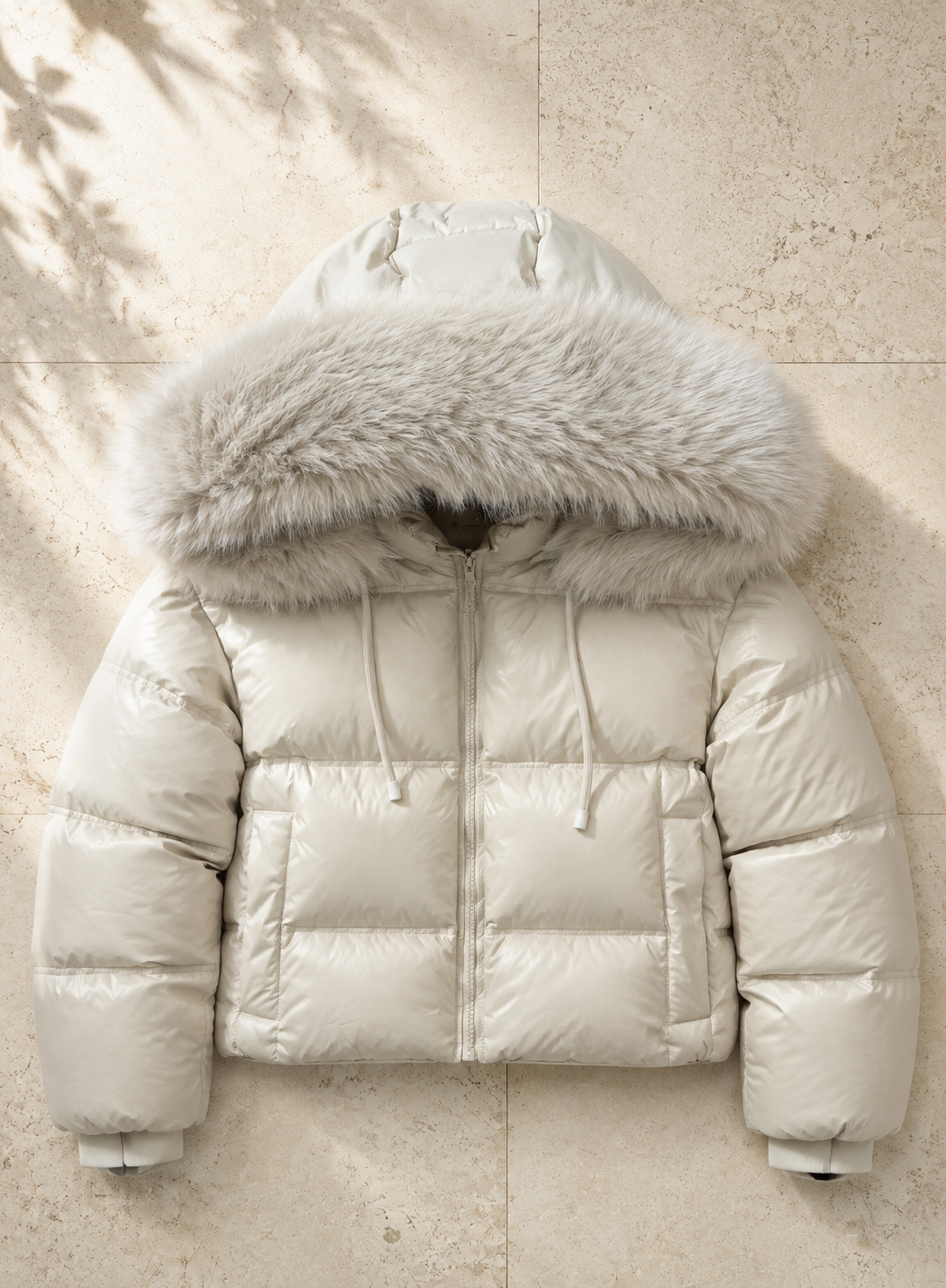 SASKIA cream down padded faux fur hooded coat