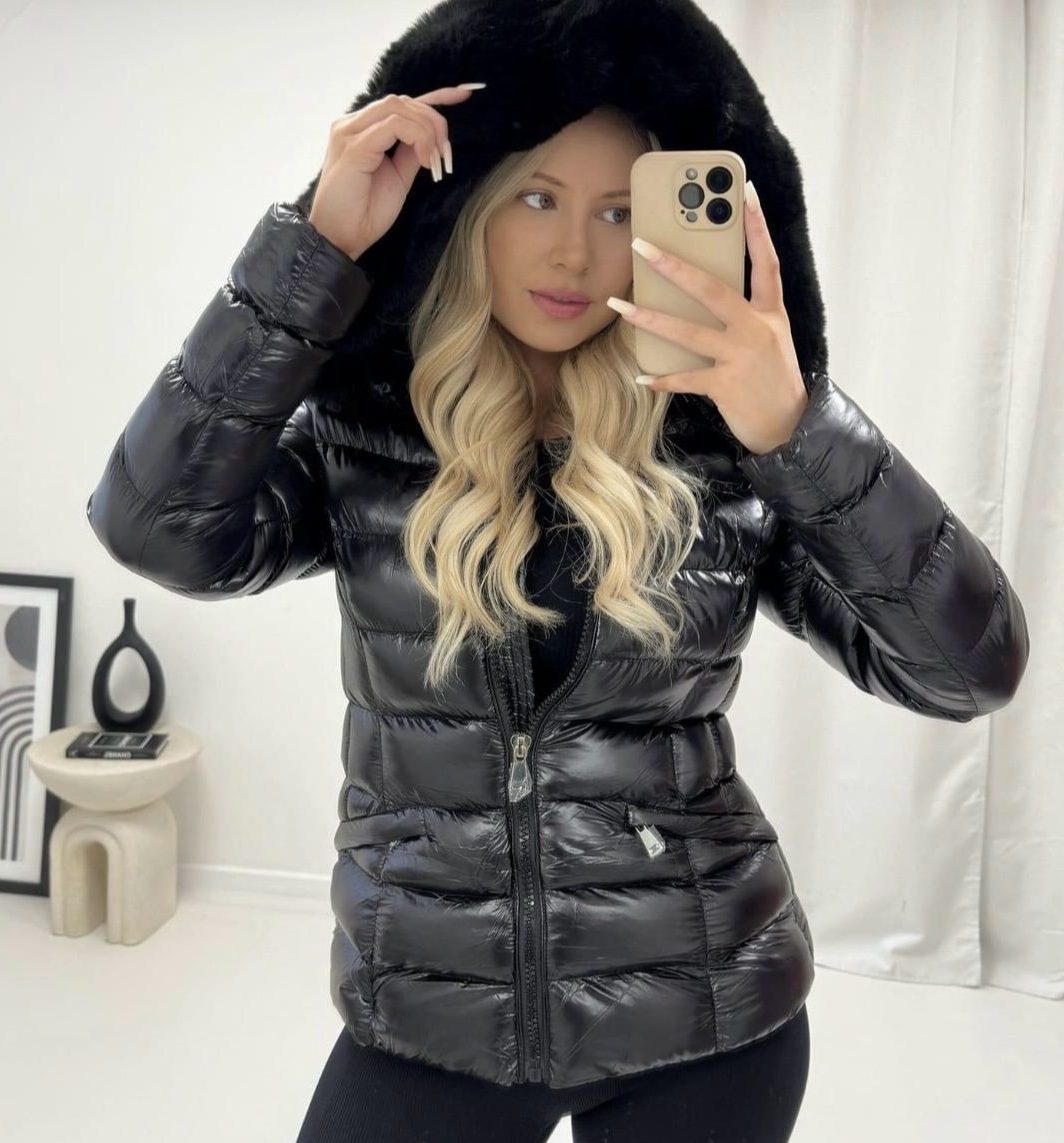 MOLLY black faux fur down coat