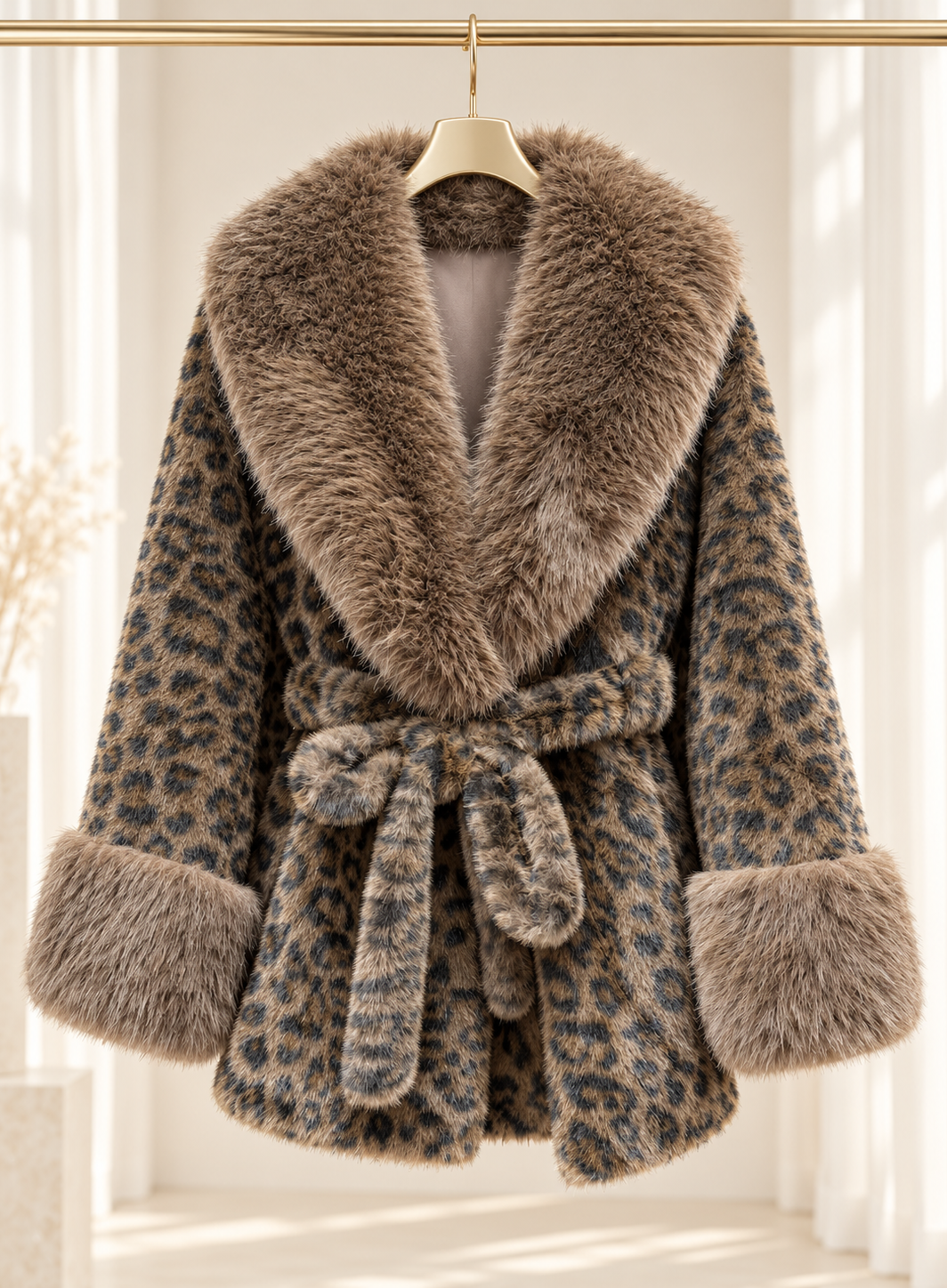 Leopard print ROMY faux fur coat
