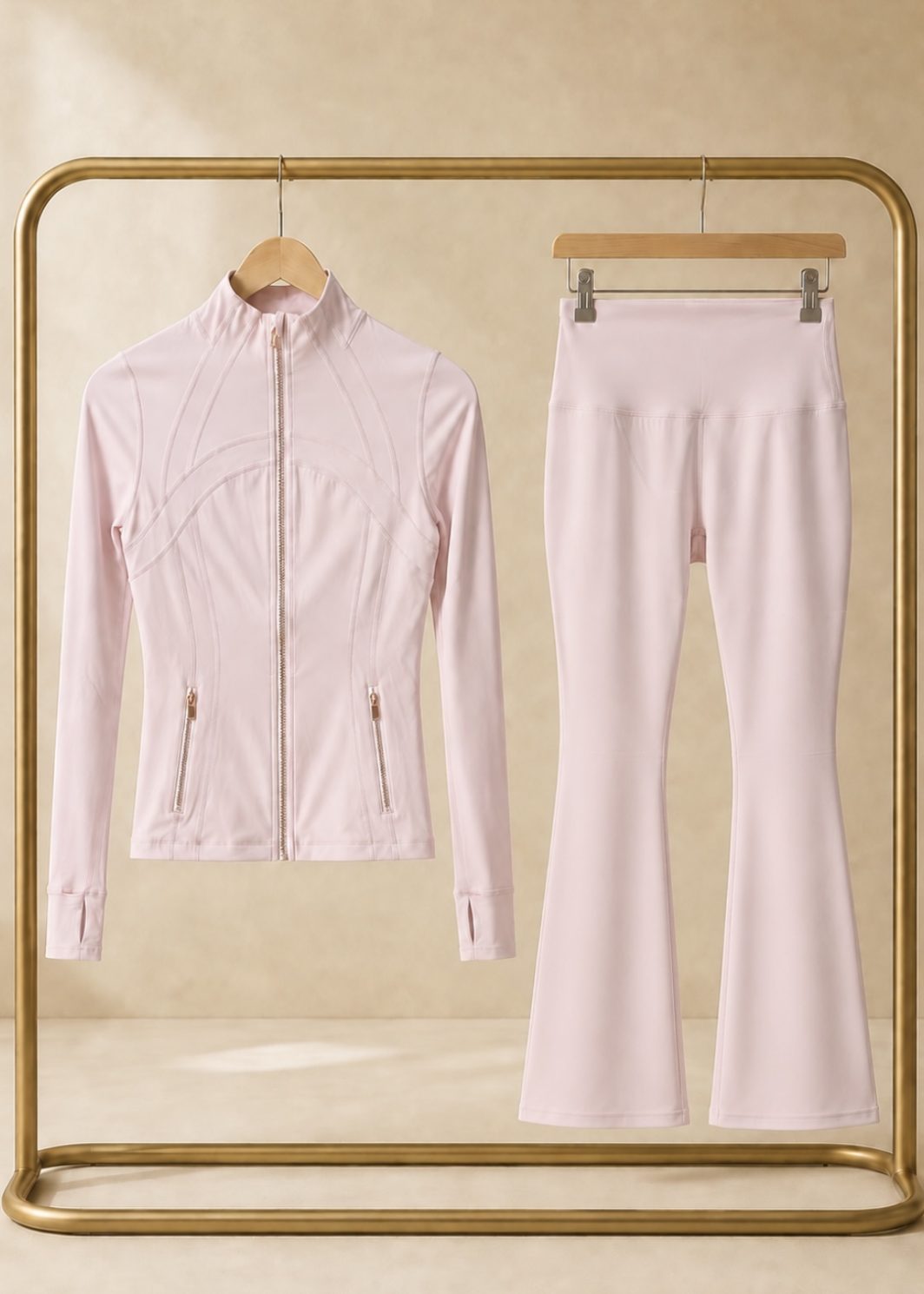 CORALENA baby pink sculpt flared gym set