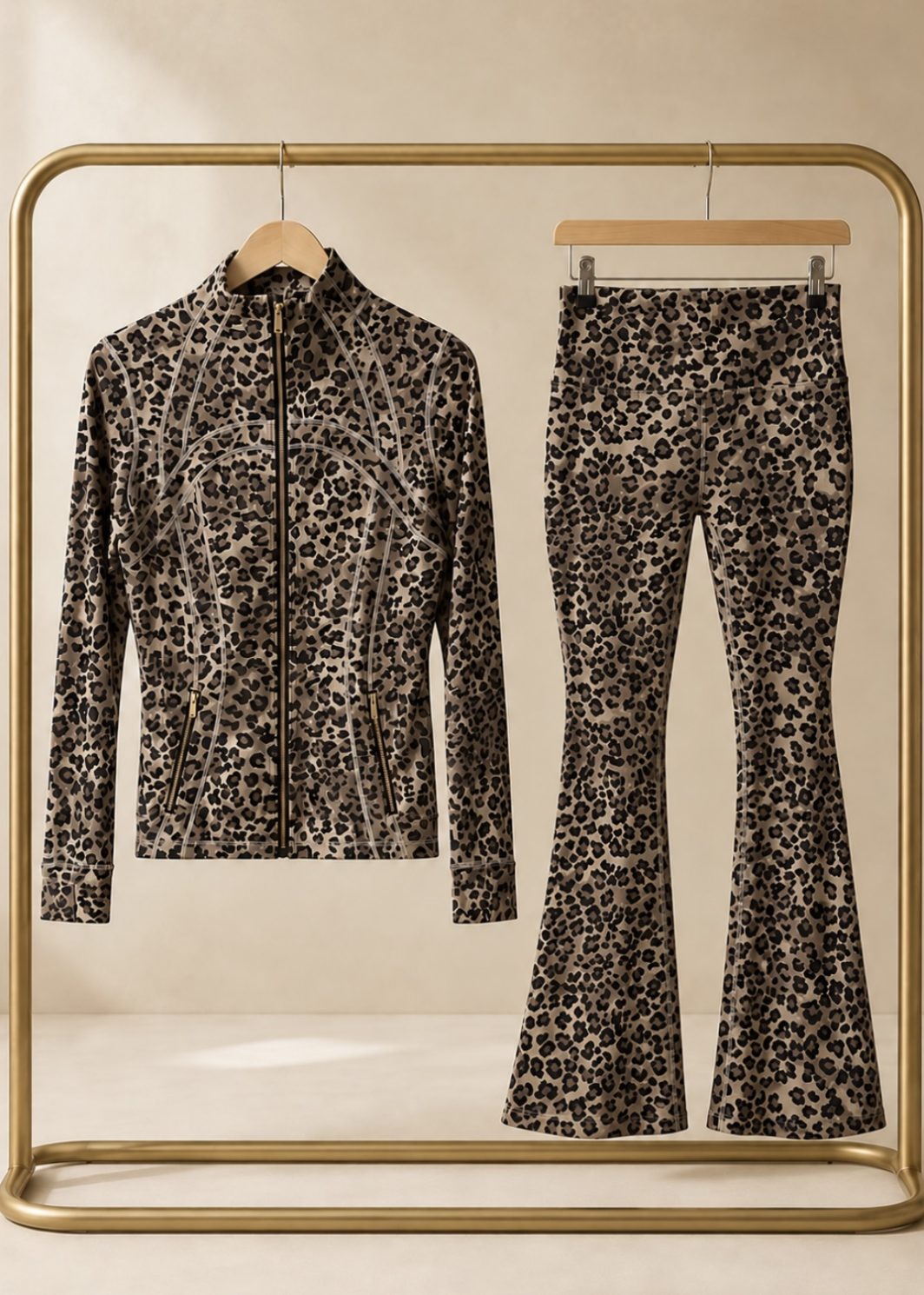 CORALENA leopard print sculpt flared gym set