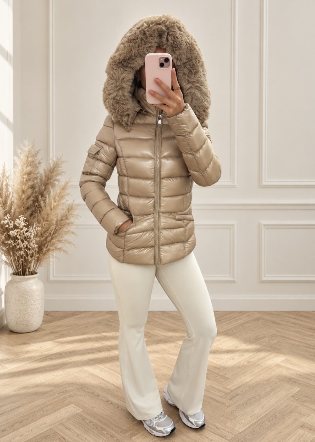 MOLLY beige faux fur down coat