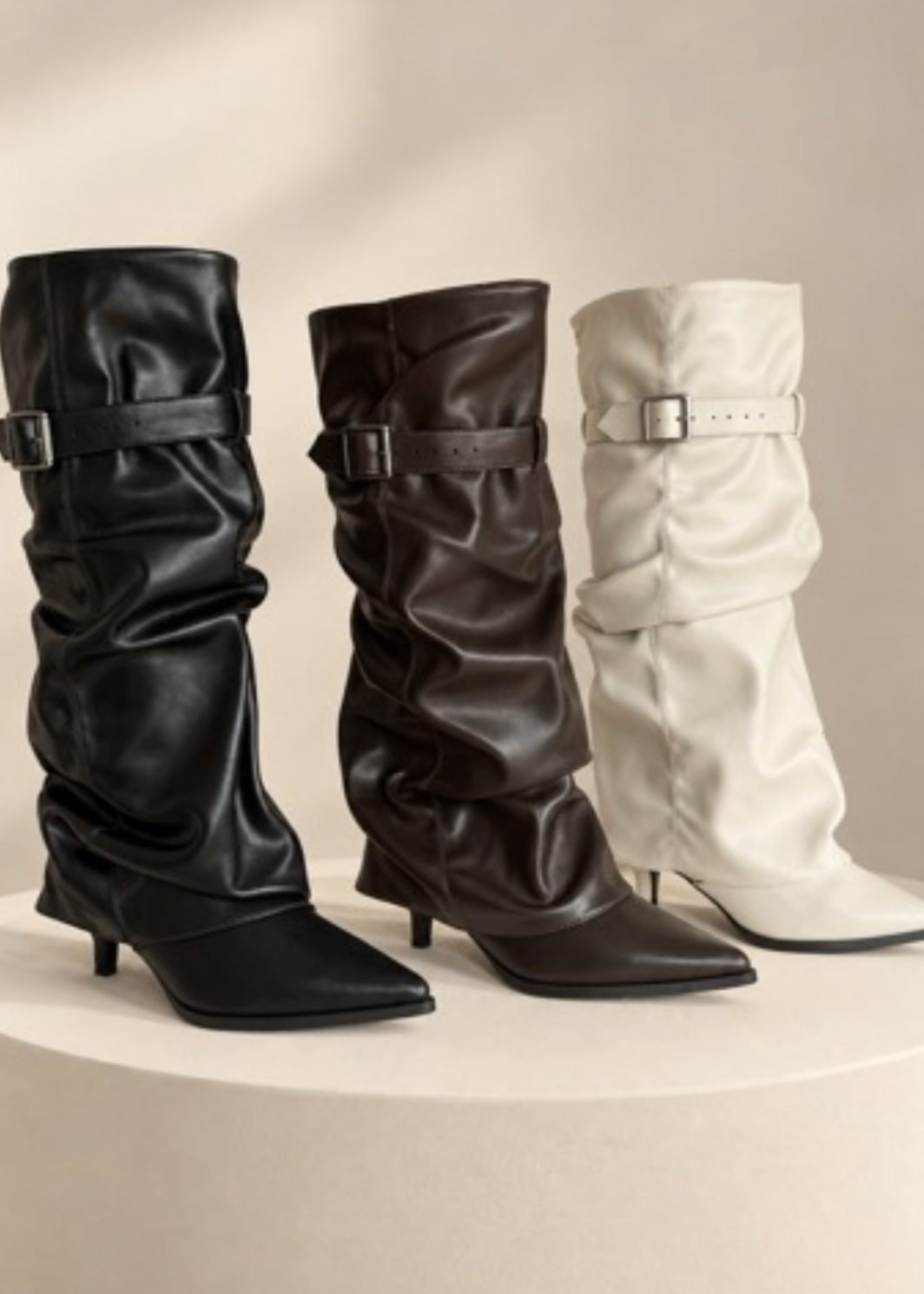 ELARA slouchy low heel buckle boots